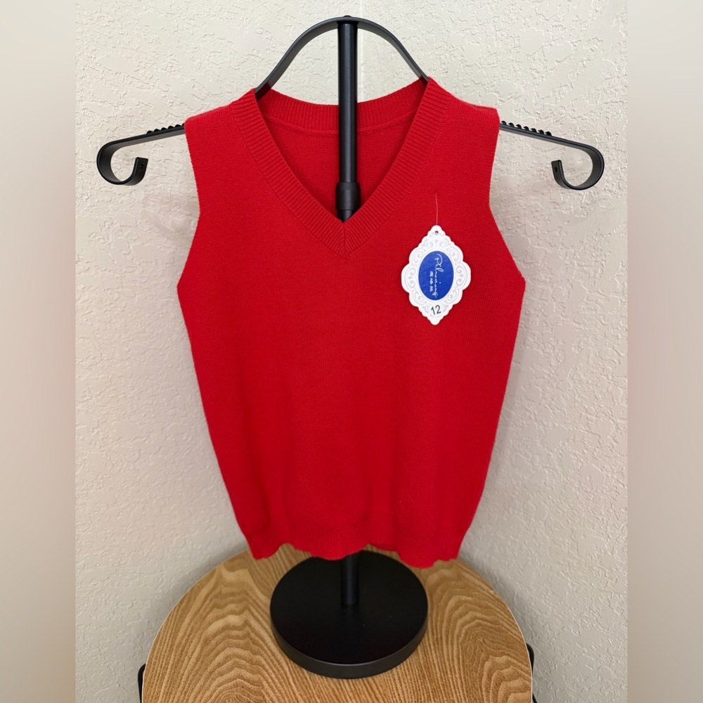Girls 12 NWT Red Sweater Vest V-Neck Knit Preppy School Core
